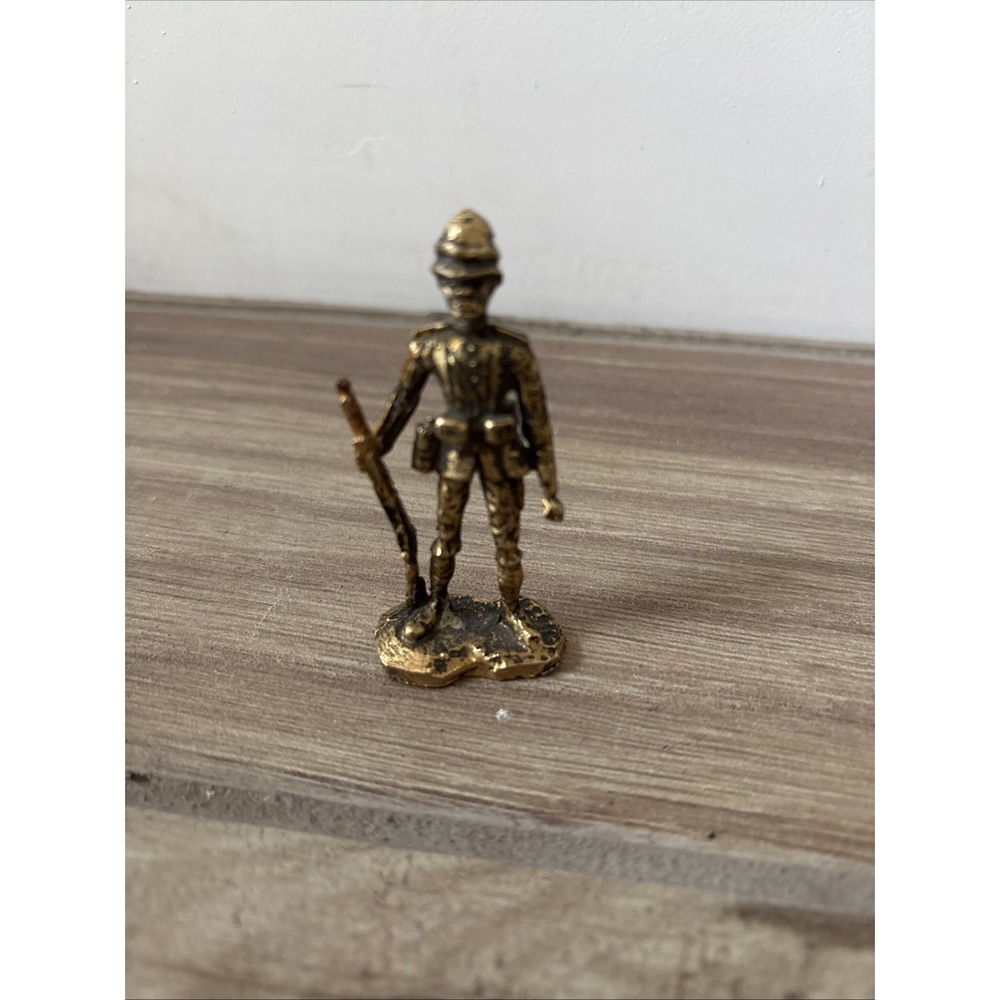 Vintage Metal Iron Gold Army Man Figure Statue 2.5" Tall Brass